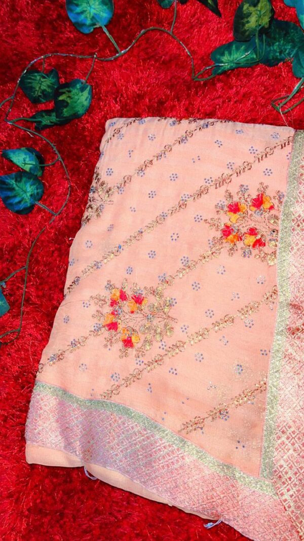 Synthetic Saree with Stone & Floral Work