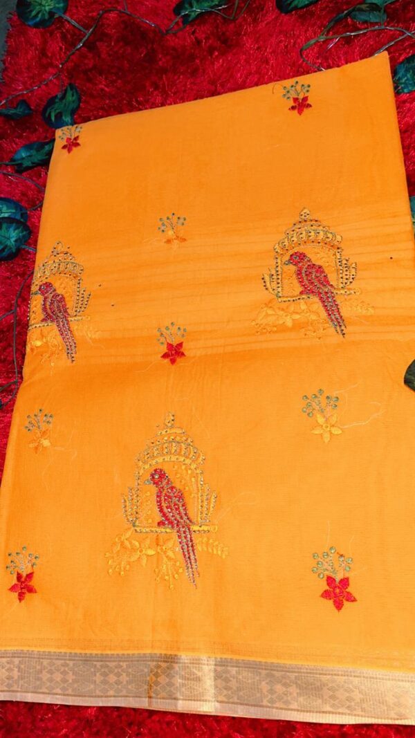 Mustard Yellow Parrot Design Saree