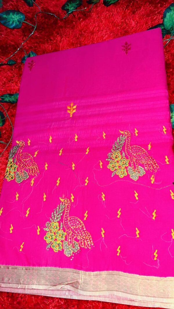 Hot Pink Peacock Cotton Saree
