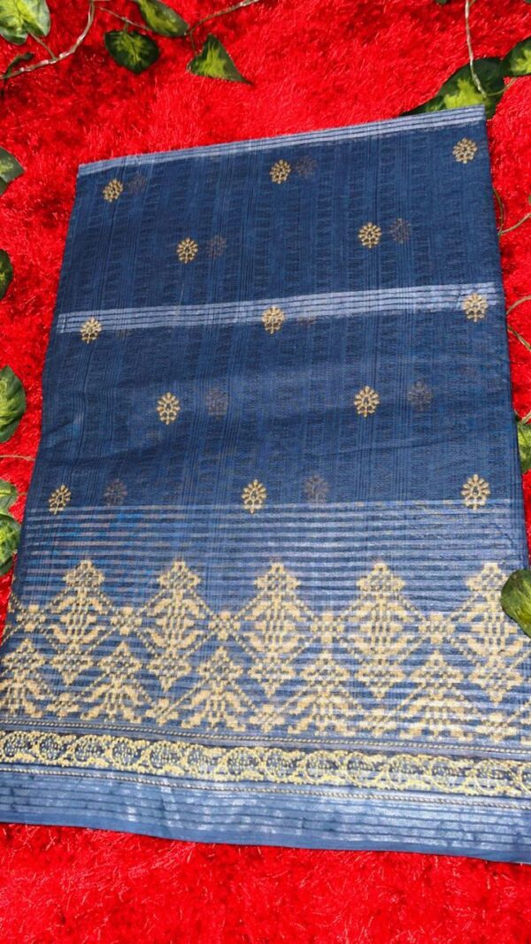 Navy Blue Buti & Temple Border Saree