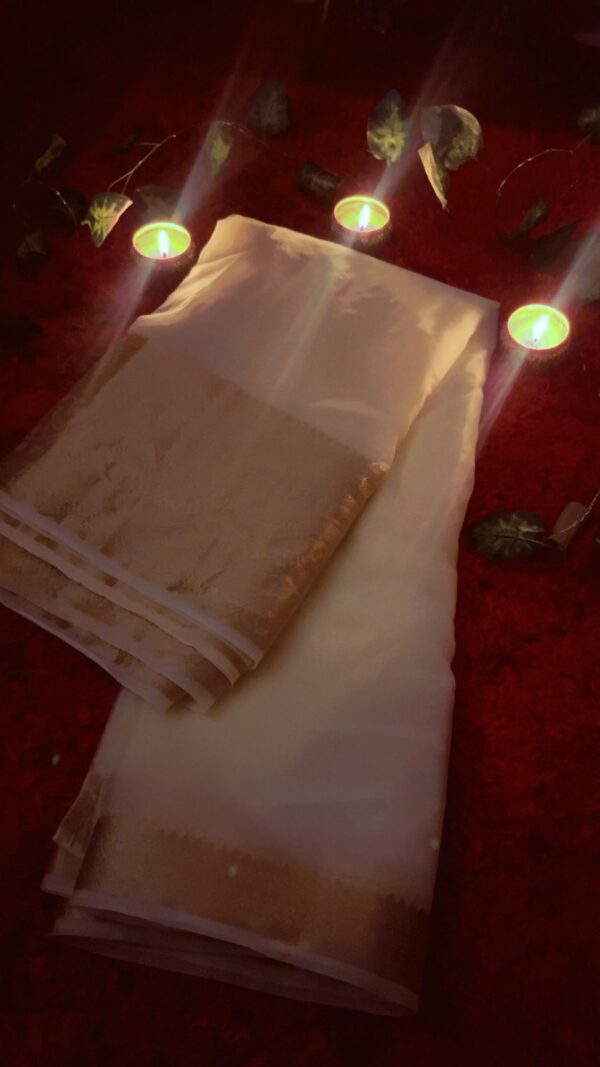 ORGANZA SAREE Fabric : Organza color : cream color Embroidery : zari border
