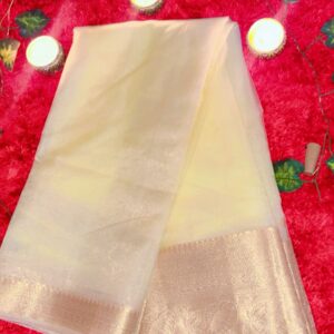 organza saree Fabric : Organza color : cream color Embroidery : zari border