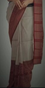 FABRIC ; HANDLOOM COTTON COLOR: COMBINATE OF WHITE-RED EMBROIDERY- RED THREAD WORK BORDER