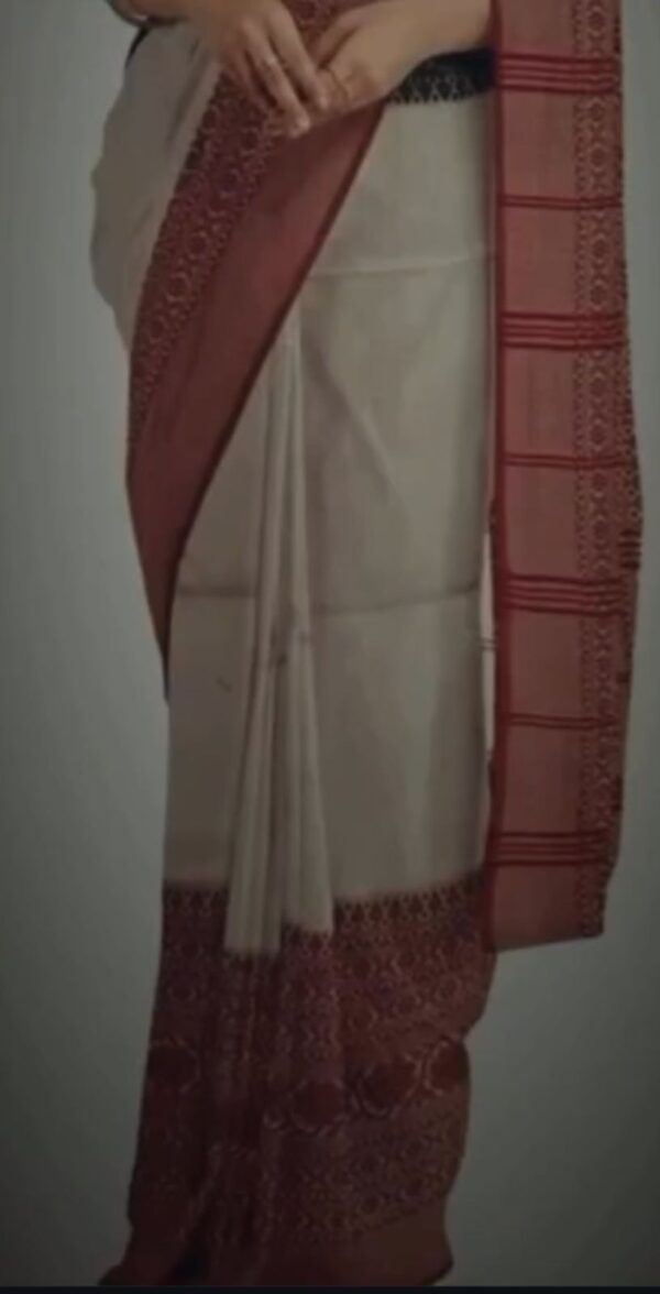 FABRIC ; HANDLOOM COTTON COLOR: COMBINATE OF WHITE-RED EMBROIDERY- RED THREAD WORK BORDER