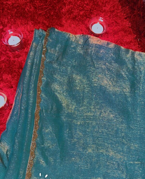 FABRIC : FENDI CHIFFON COLOR: GREEN TYPE : SHADE CHANGE EMBROIDARY : GOLDEN CUT STONE WORK
