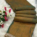 FABRIC : FENDI CHIFFON COLOR: GREEN TYPE : SHADE CHANGE EMBROIDARY : GOLDEN CUT STONE WORK