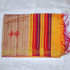 Yellow Chanderi-Tussar Blend Saree with Geometric Ikat