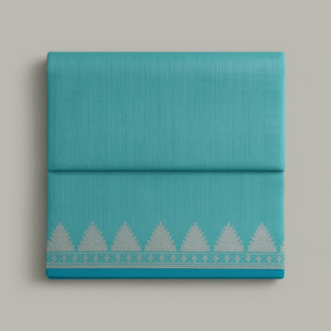 Sky Blue Khadi Cotton Saree with Silver Pyramidal Traditional Border Design