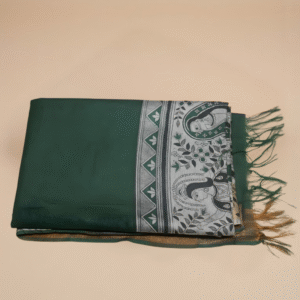 Handcrafted Dark Green Madhubani Cotton Saree with Zari Border