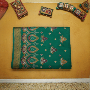 Emerald Green Pure Silk Saree with Buti Work & Traditional Woven Border