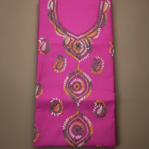 Designer Pure Silk Suit Fabric with Multicolor Thread Embroidery