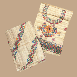 Pure Tussar Silk Hand-Painted Madhubani Suit Material (Unstitched)