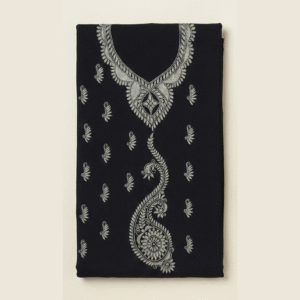 Black Pure Silk Suit Set with Intricate Thread Embroidery