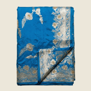 Opulent Banarasi Tussar Silk Blend Saree in Peacock Blue with Dual-Tone Zari