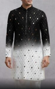 Abhla Ombre Mirror Kurta Set – Black to Ivory Gradient | Bandhgala Collar | Contemporary Ethnic Elegance