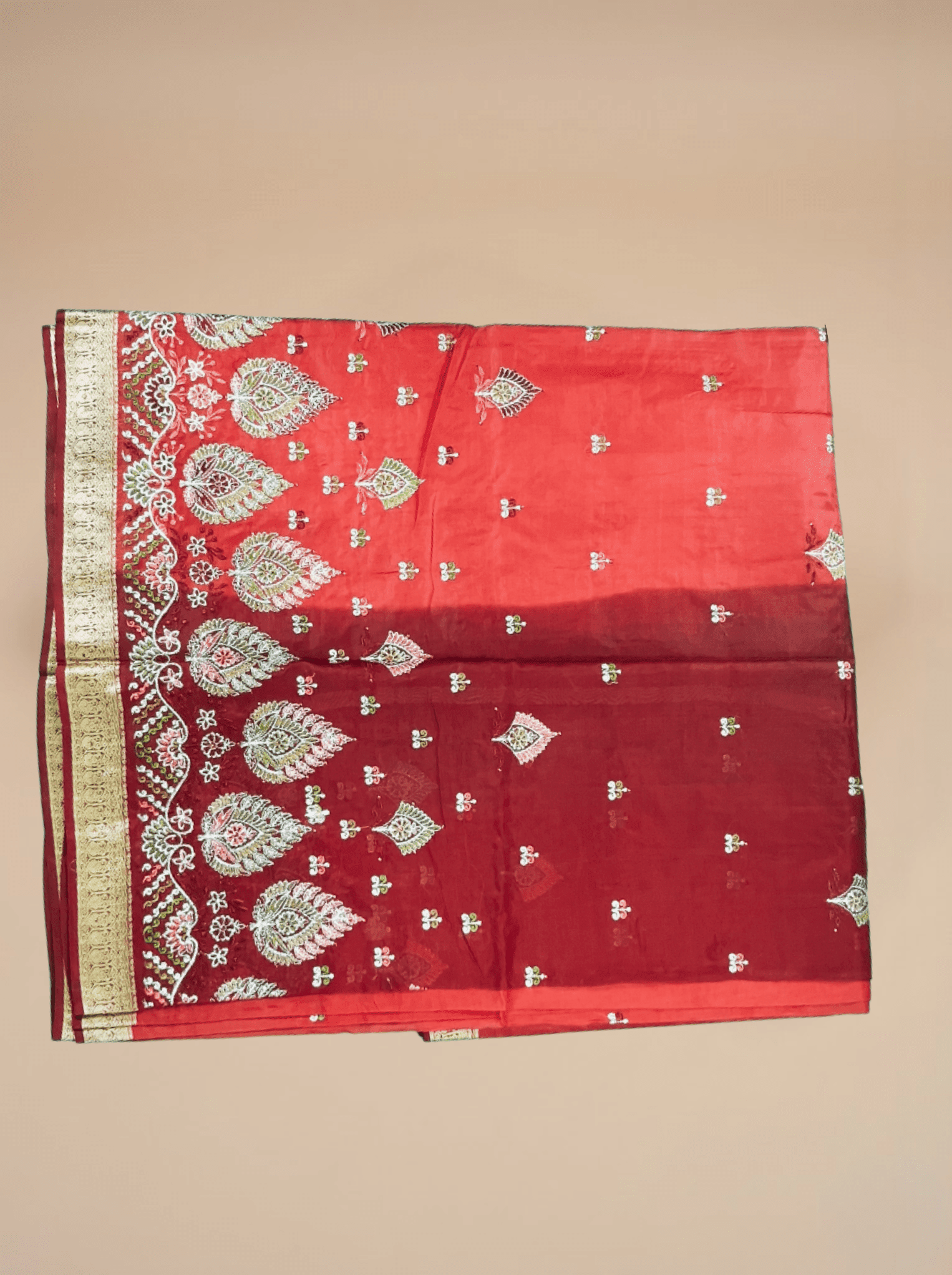 Cherry Red Maroon Dual Tone Saree with Full Heavy Zari Embroidery